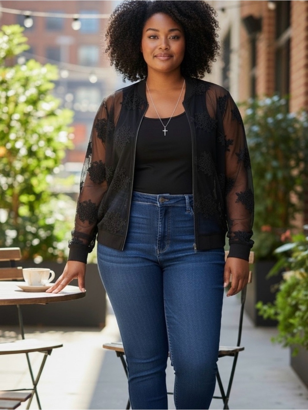 torrid Black Sheer Mesh Zip-Front Bomber